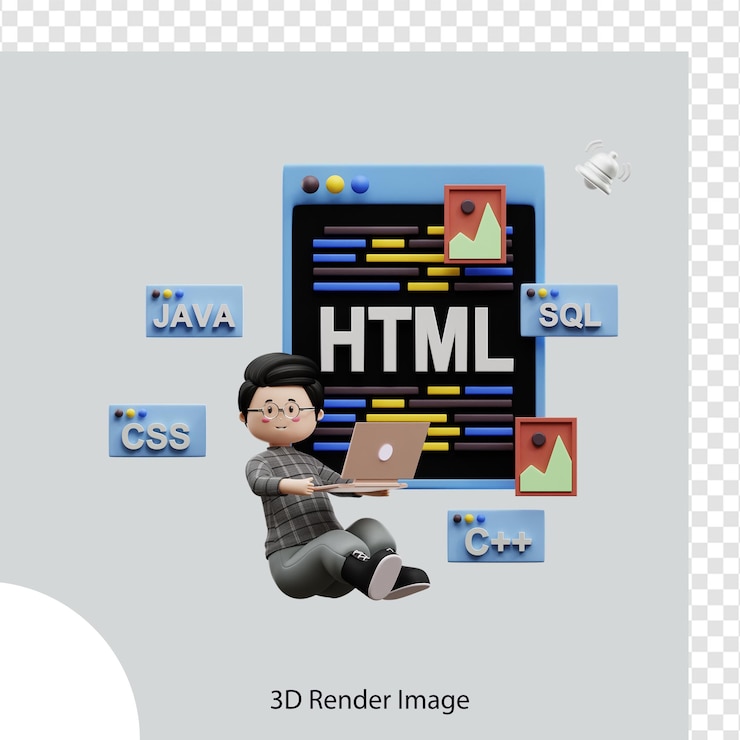 PSD sviluppatore web che lavora al progetto illustrazione 3d, utilizzato per web, app, infografica