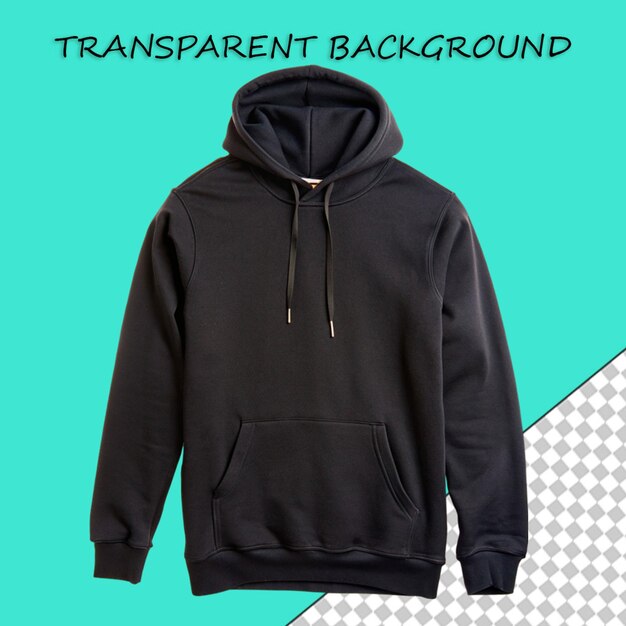 PSD sweat-shirt à capuche noire isolé arrière-plan transparent vêtements vêtements vêtements de mode