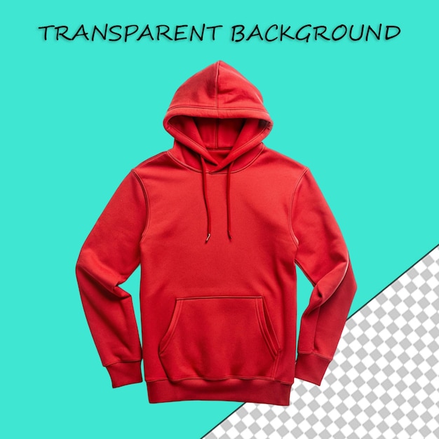 PSD sweatshirt com capuz vermelho visto da frente e de trás isolado em fundo transparente