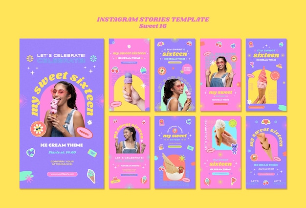 Sweet 16 Collection D'histoires Instagram Sur Le Thème De La Crème Glacée