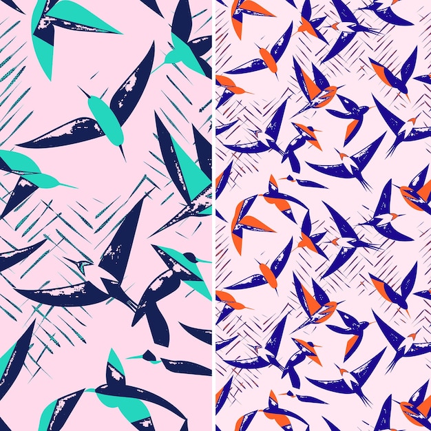 PSD swifts flutter com asas em forma de crescente e papercraft ilustração vector pattern designs