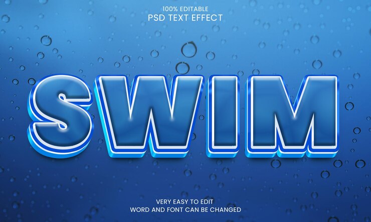 Swim color 3d editable text effect psd file