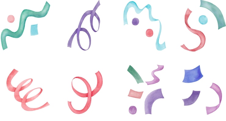 PSD swirls dekor elemente aquarell ausschnitt farbige geburtstagsfeier dekor element set