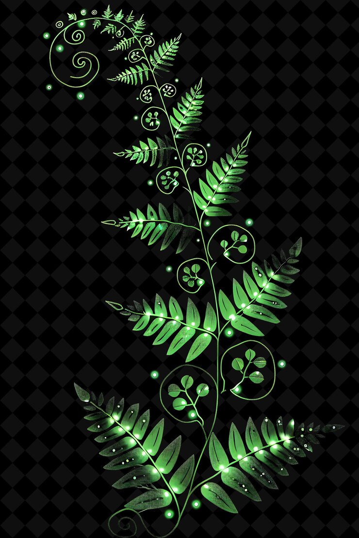 PSD sword fern 16 bit pixel con vides y flores y colecciones de arte de colores de neón de forma geométrica y2k