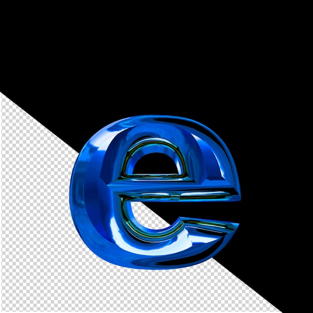 Symbol aus blau mit abgeschrägtem buchstaben e