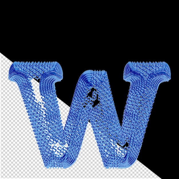 PSD symbol aus blauem dollar 3d-zeichen buchstabe w