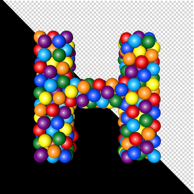 Symbol aus der sammlung von buchstaben aus kugeln in regenbogenfarben auf transparentem hintergrund. 3d großbuchstabe h