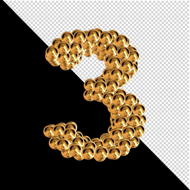 Symbol aus goldenen kugeln. 3d-nummer 3