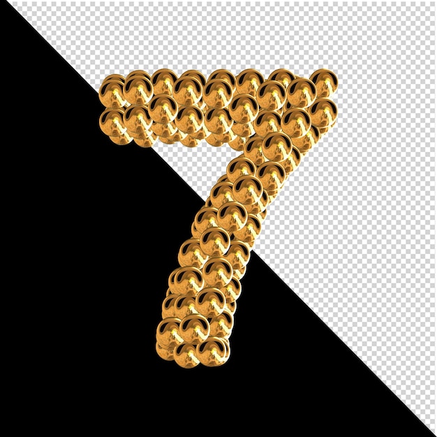 Symbol aus goldenen kugeln. 3d-nummer 7