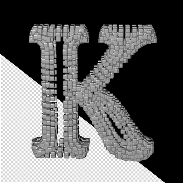 PSD symbol aus grauen 3d-würfeln. buchstabe k