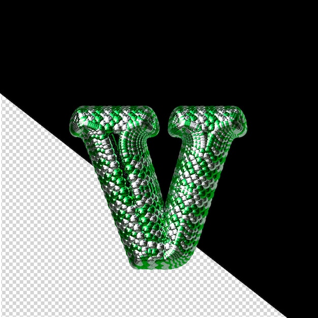 PSD symbol aus grün und silber wie die schuppen einer schlange, buchstabe v