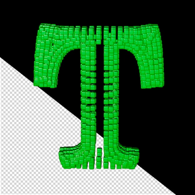 PSD symbol aus grünen 3d-würfeln, buchstabe t