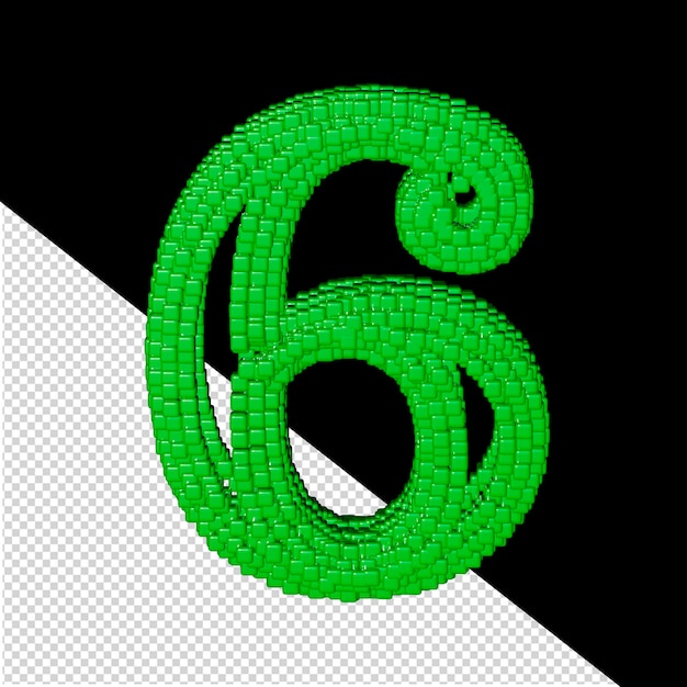 PSD symbol aus grünen 3d-würfeln nummer 6