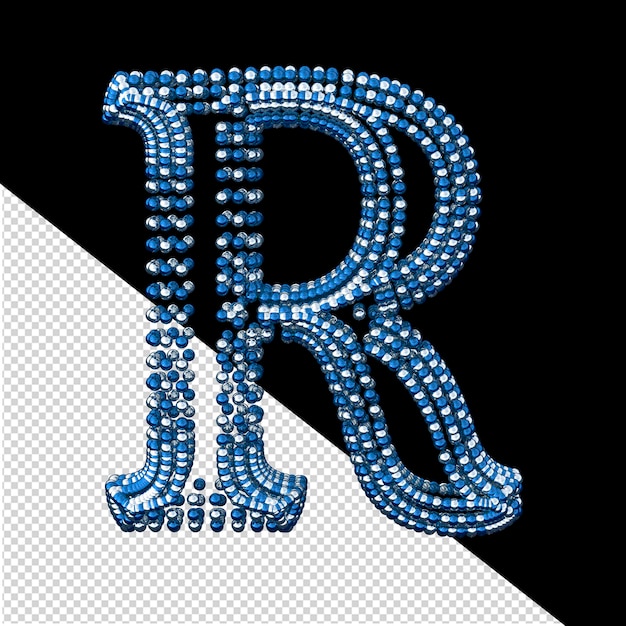 Symbol aus kleinen silbernen und blauen 3D-Kugeln, Buchstabe r