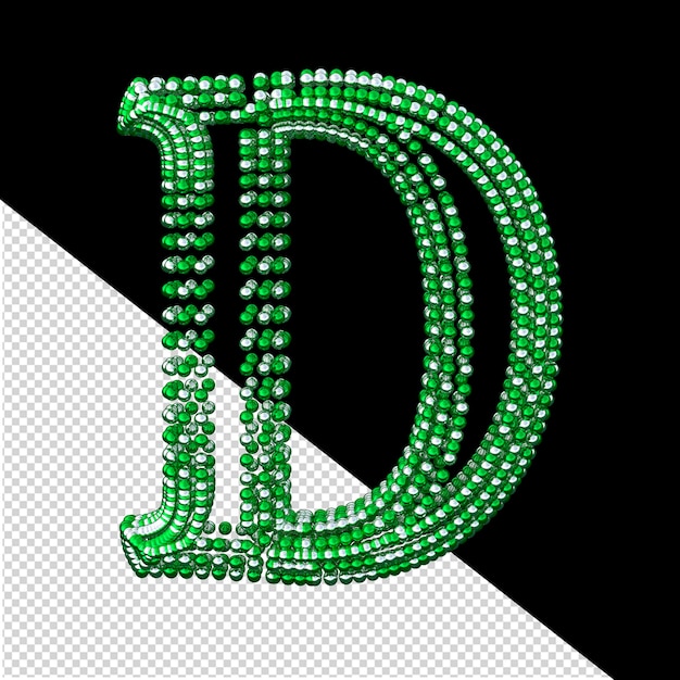 Symbol aus kleinen silbernen und grünen kugeln, buchstabe d