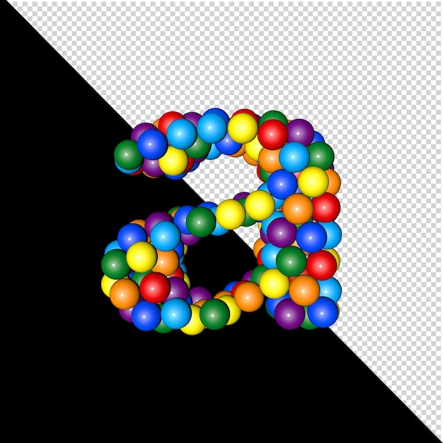 symbol from the collection of letters made of balls of rainbow colors on a transparent background. 3d letter a