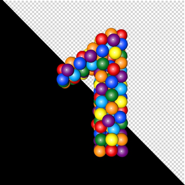 Symbol from the collection of letters made of balls of rainbow colors on a transparent background. 3d number 1