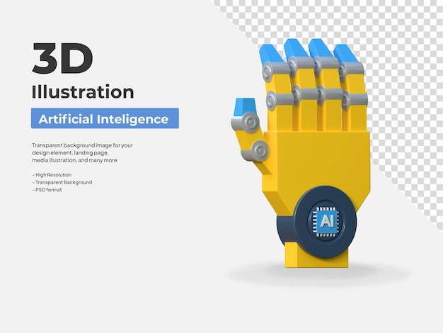 Symbol für künstliche Intelligenz der Roboterhand, 3D-Illustration