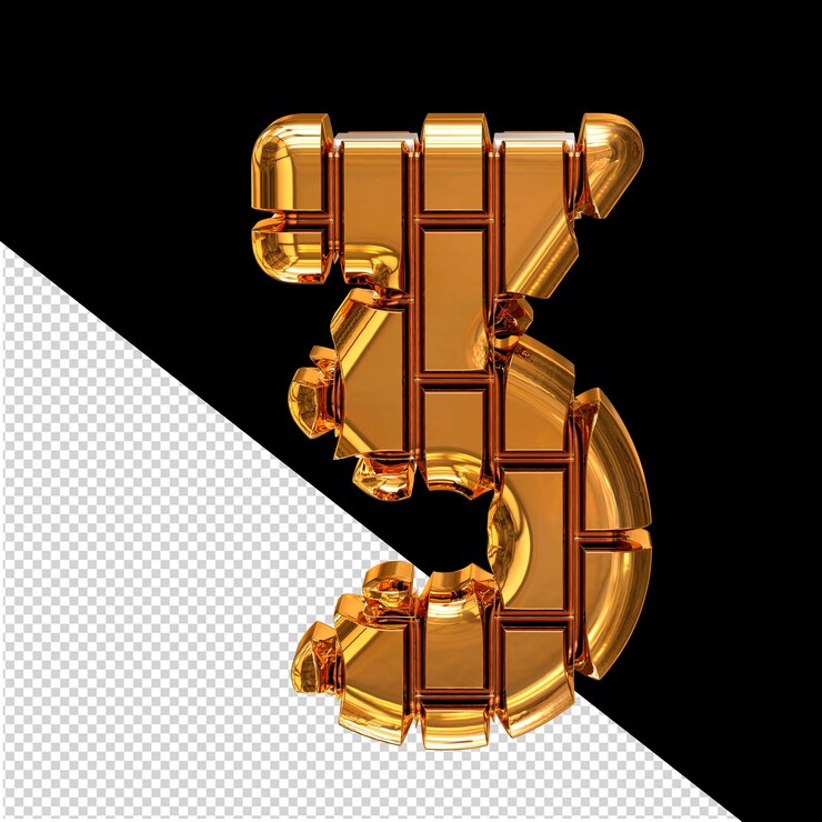 PSD symbol made of gold vertical bricks number 3