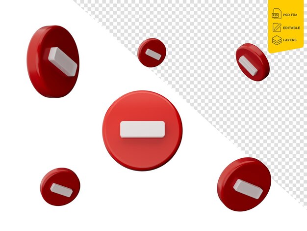 Symbol Minus Rot-Weiß-Symbol Isoliert auf weißem Hintergrund 3D-Illustration