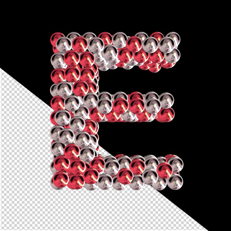 PSD symbol of red and silver spheres letter e