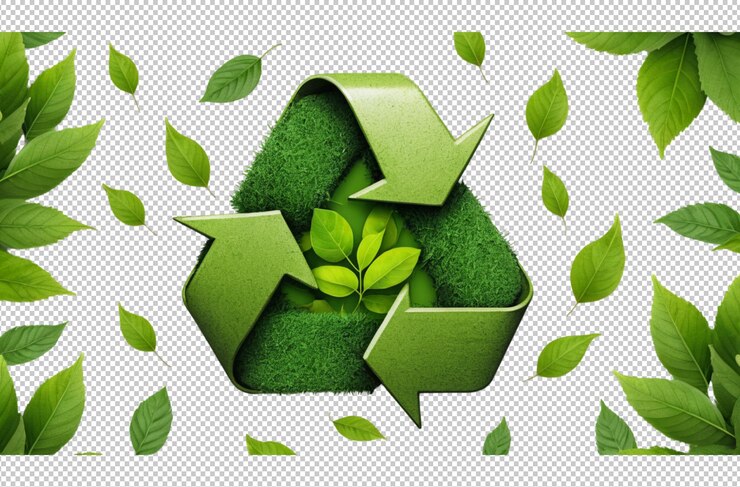 PSD symbol of waste recycling with green leaves highlights environmental responsibility