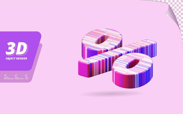 symbol percent in 3d render isolated with abstract metallic colorful brick texture design illustration
