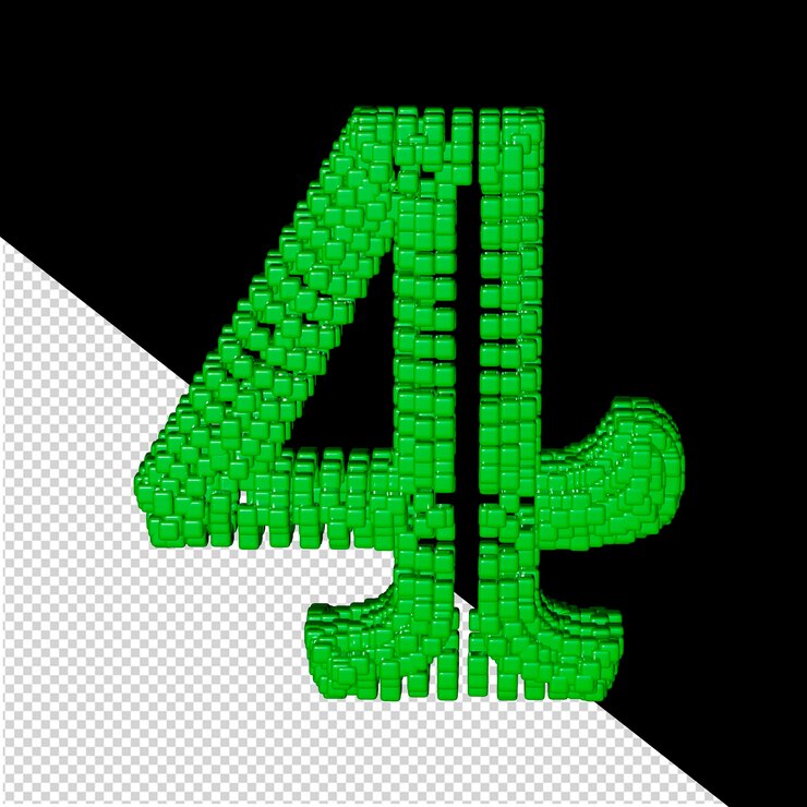 PSD symbol vytvořený ze zelených 3d kostek, číslo 4