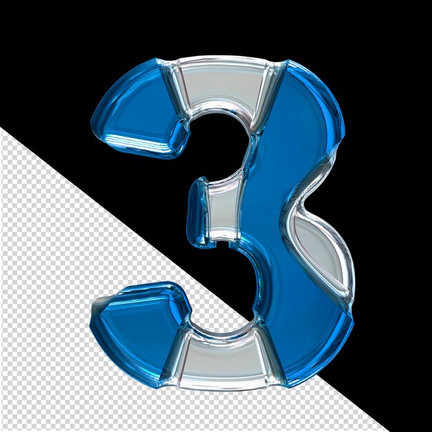 Symbole 3D argenté avec incrustations bleues numéro 3