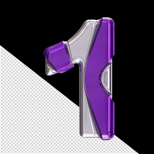 Symbole 3D argenté avec des incrustations violettes numéro 1