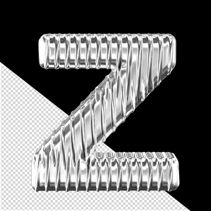 PSD symbole 3d argenté avec lettre z à nervures verticales