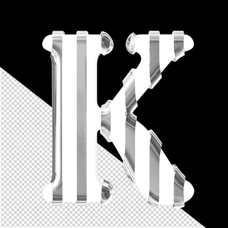 PSD symbole 3d blanc avec des sangles verticales argentées minces lettre k