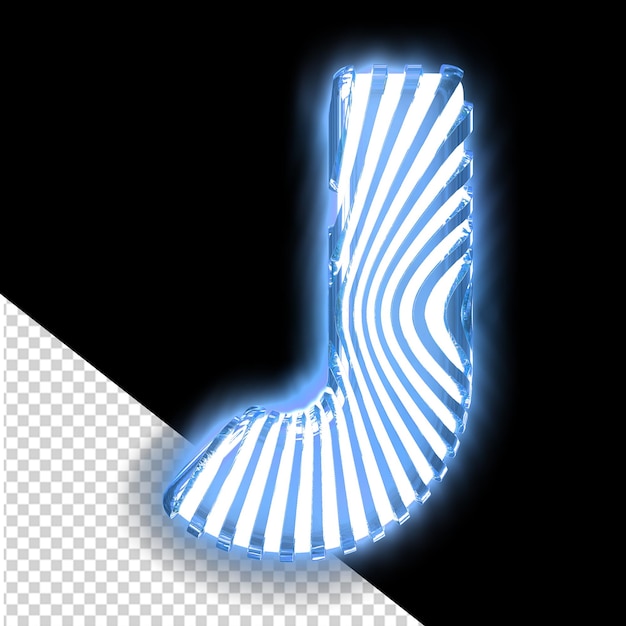 Symbole 3D blanc avec des sangles verticales bleues lumineuses ultra minces lettre j