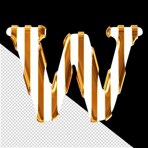 PSD symbole 3d blanc avec des sangles verticales dorées minces lettre w