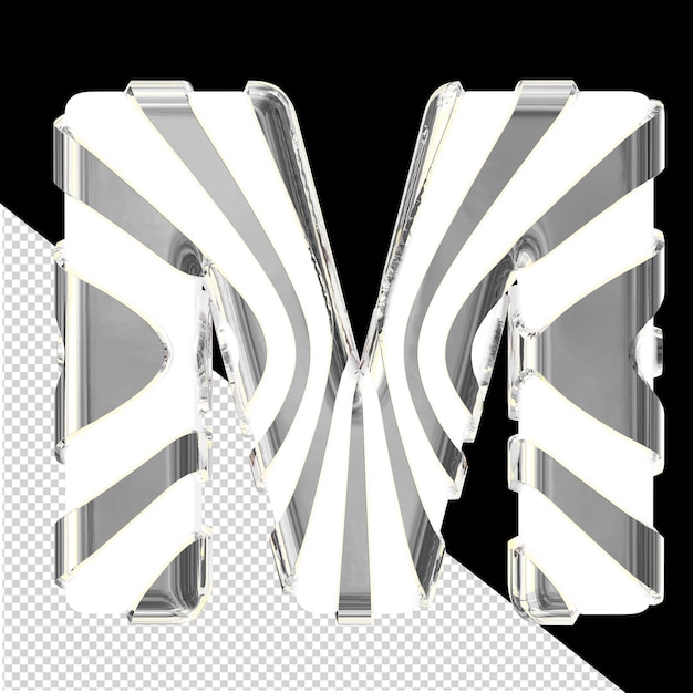 PSD symbole 3d blanc avec des sangles verticales minces en argent lettre m