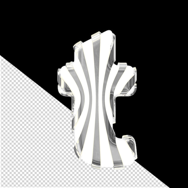 PSD symbole 3d blanc avec des sangles verticales minces en argent lettre t