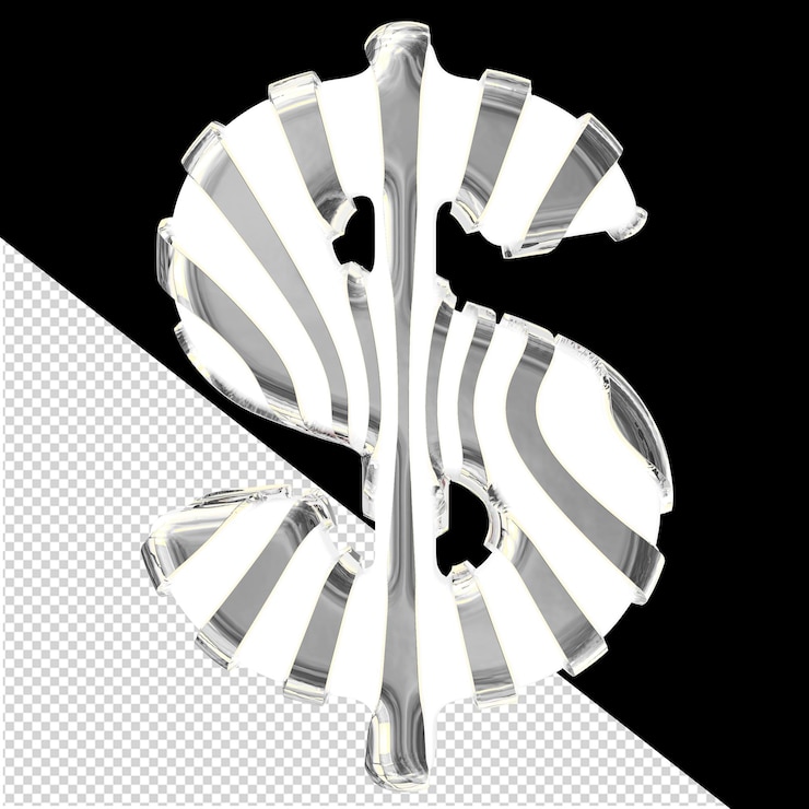 PSD symbole 3d blanc avec des sangles verticales minces en argent