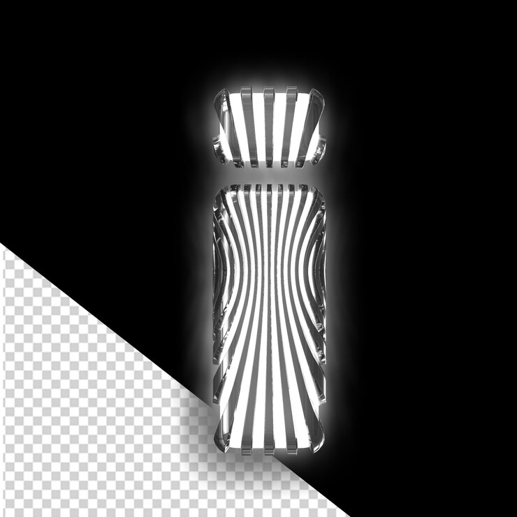 PSD symbole 3d blanc avec des sangles verticales noires lumineuses ultra minces lettre i