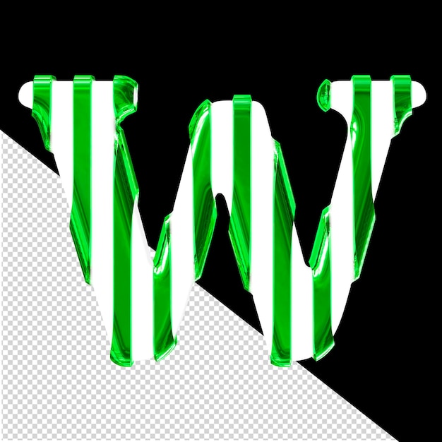 PSD symbole 3d blanc avec des sangles verticales vertes minces lettre w