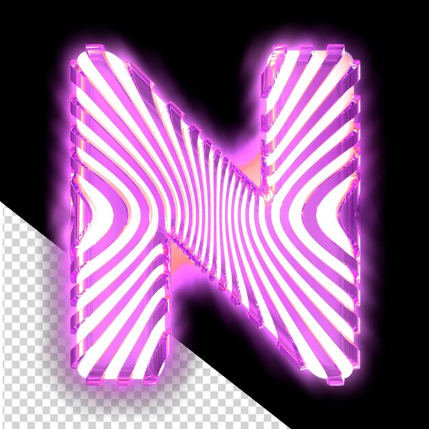 Symbole 3d Blanc Avec Des Sangles Verticales Violettes Lumineuses Ultra Minces Lettre N