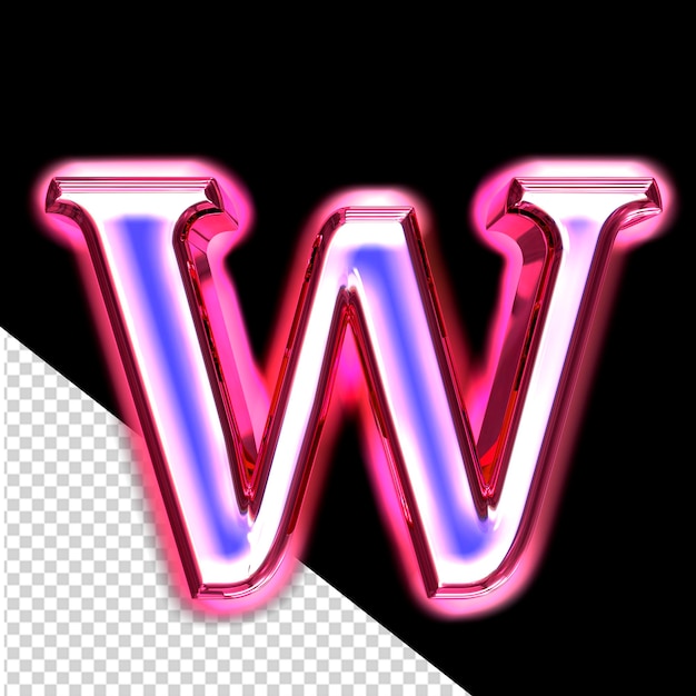 Symbole 3D bleu dans un cadre rose avec lettre lumineuse w