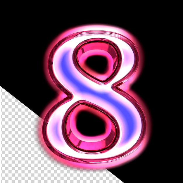 Symbole 3D bleu dans un cadre rose avec numéro lumineux 8