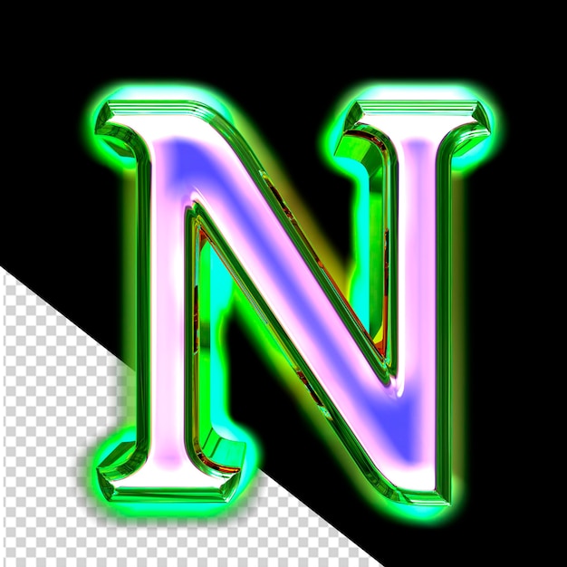 Symbole 3D bleu dans un cadre vert avec lettre lumineuse n