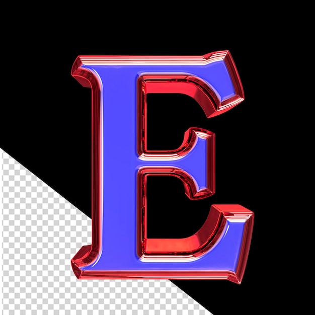 PSD symbole 3d bleu dans une lettre de cadre rouge e