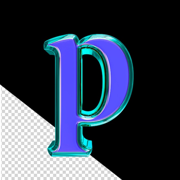 PSD symbole 3d bleu dans une lettre de cadre turquoise p