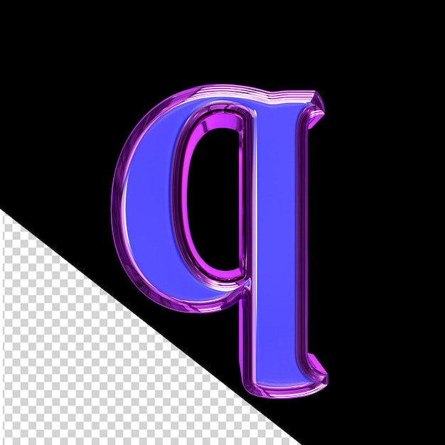 PSD symbole 3d bleu dans une lettre cadre violet q