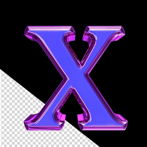 Symbole 3D bleu dans une lettre cadre violet x