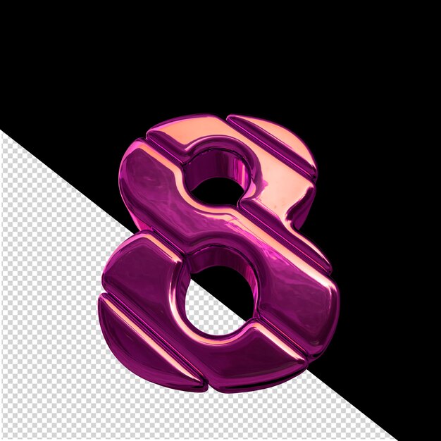 Symbole 3D composé de blocs diagonaux violets numéro 8