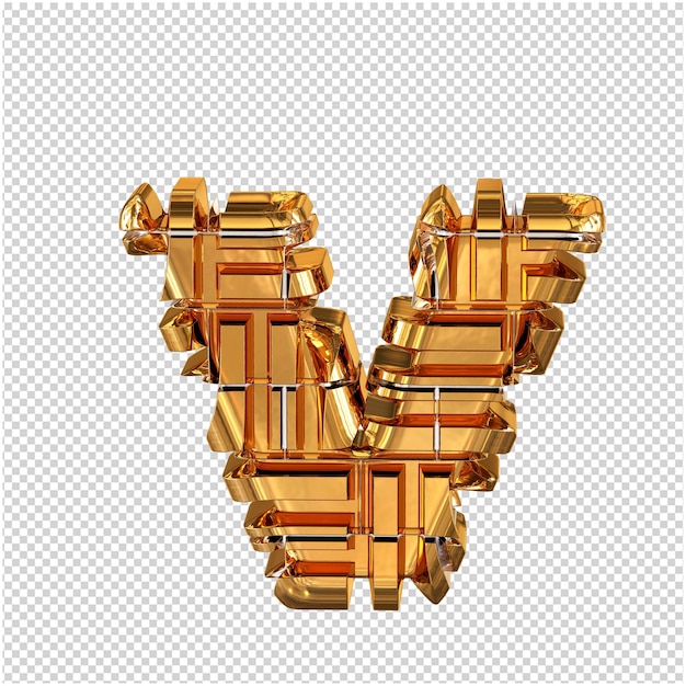 PSD symbole 3d composé de la lettre d'or transformée v