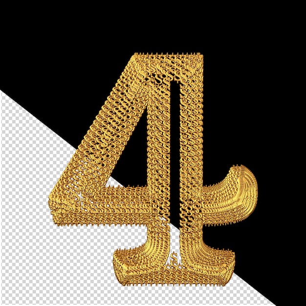 Symbole 3D composé de signes de dollar en or numéro 4